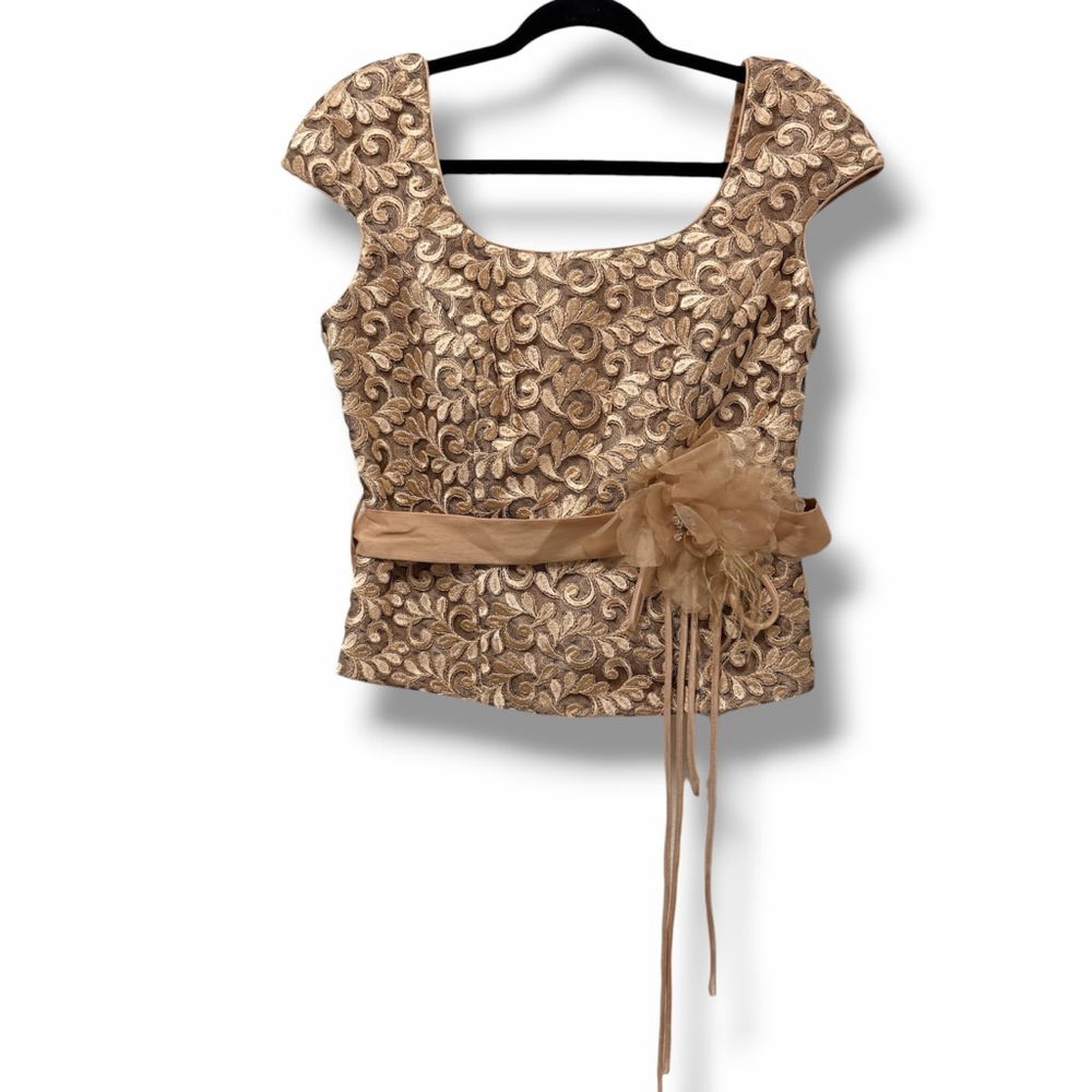 Sonia Peña Gold Brocade Corset Top Lace Up Back Bustier Floral Formal EU 42 (10) - Picture 10 of 13